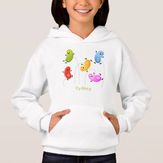 Niedliche glückliche Jellybohnen springende Cartoo Hoodie (Vorderseite)