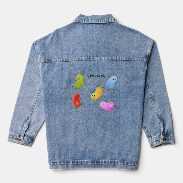 Niedliche glückliche Jellybohnen springende Cartoo Jeansjacke (Rückseite)