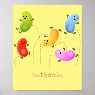 Niedliche glückliche Jellybohnen springende Cartoo Poster