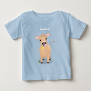 Niedliche glückliche Jersey-Kuh und Blume Cartoon Baby T-shirt