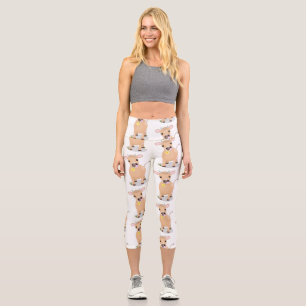 Niedliche glückliche Jersey-Kuh und Blume Cartoon Capri Leggings