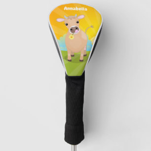 Niedliche glückliche Jersey-Kuh und Blume Cartoon Golf Headcover