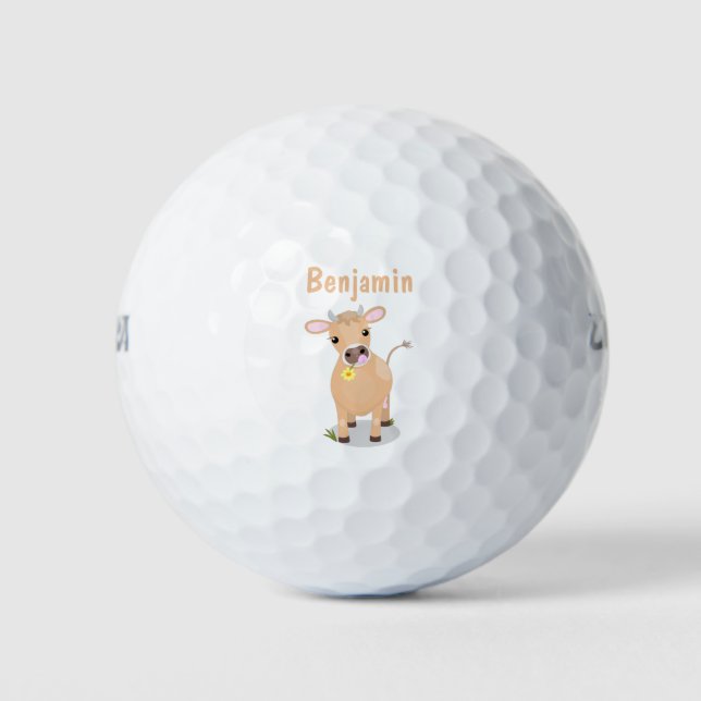 Niedliche glückliche Jersey-Kuh und Blume Cartoon Golfball (Vorderseite)