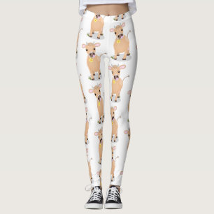 Niedliche glückliche Jersey-Kuh und Blume Cartoon Leggings