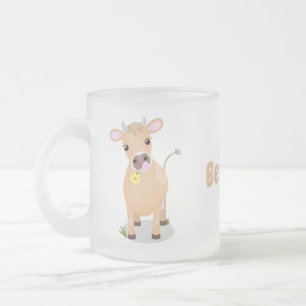 Niedliche glückliche Jersey-Kuh und Blume Cartoon Mattglastasse