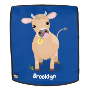 Niedliche glückliche Jersey-Kuh und Blume Cartoon Rucksack