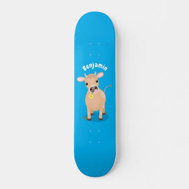 Niedliche glückliche Jersey-Kuh und Blume Cartoon Skateboard (Vorne)
