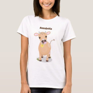 Niedliche glückliche Jersey-Kuh und Blume Cartoon T-Shirt