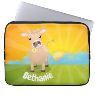 Niedliche glückliche Jersey Kuh und Blume Sonnenau Laptopschutzhülle