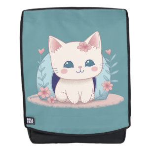 Niedliche glückliche Katze mit einem Zuhause Rucksack