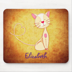 Niedliche glückliche Katze mit Herz-Schwanz Person Mousepad