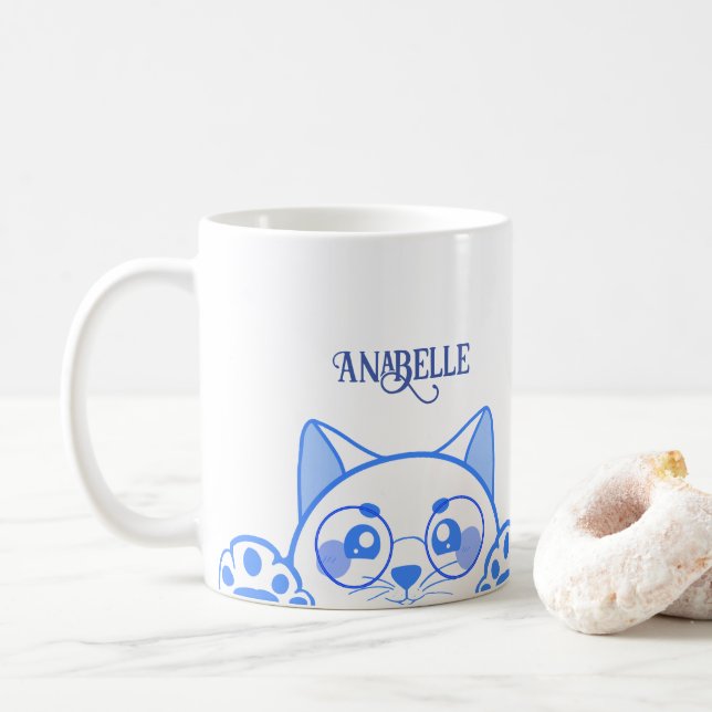 Niedliche glückliche Katze mit Rundglas Kaffeetasse (Mit Donut)