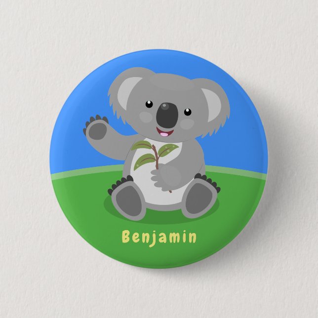 Niedliche glückliche koala schwingende Cartoon-Abb Button (Vorderseite)