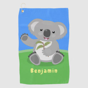 Niedliche glückliche koala schwingende Cartoon-Abb Golfhandtuch