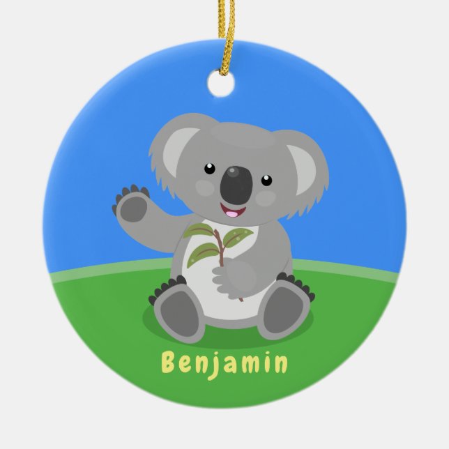 Niedliche glückliche koala schwingende Cartoon-Abb Keramik Ornament (Vorne)