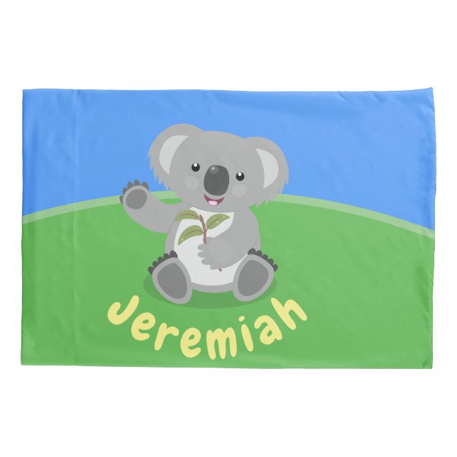 Niedliche glückliche koala schwingende Cartoon-Abb Kissenbezug (Rückseite)