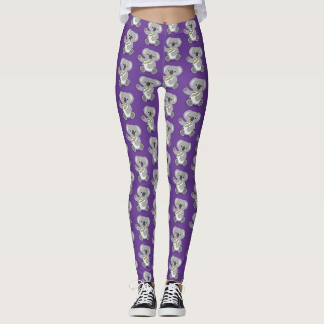 Niedliche glückliche koala schwingende Cartoon-Abb Leggings (Vorderseite)
