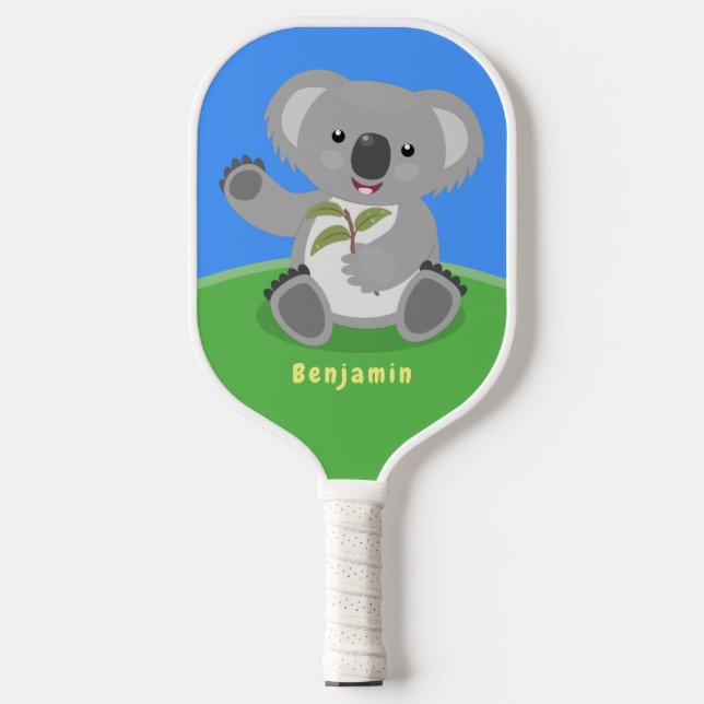 Niedliche glückliche koala schwingende Cartoon-Abb Pickleball Schläger (Vorderseite)