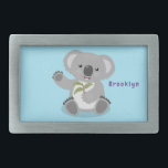 Niedliche glückliche koala schwingende Cartoon-Abb Rechteckige Gürtelschnalle<br><div class="desc">Dieser niedliche koala koala genießt einen leckeren Snack und winkt hallo. Gezeichnet in Cartoon-Illustration Stil.</div>