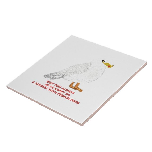 Niedliche glückliche Möwe mit Pommes frites Fliese (Seite)
