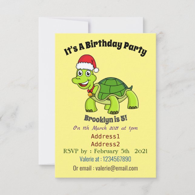 Niedliche glückliche Schildkröte mit Weihnachtsman Einladung (Vorderseite)