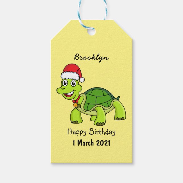 Niedliche glückliche Schildkröte mit Weihnachtsman Geschenkanhänger (Vorderseite)