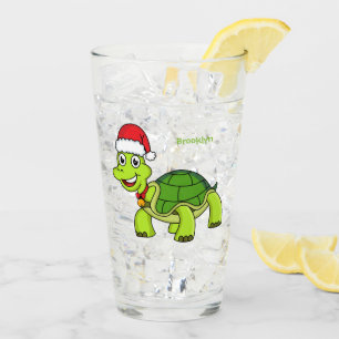 Niedliche glückliche Schildkröte mit Weihnachtsman Glas