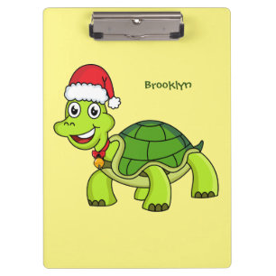 Niedliche glückliche Schildkröte mit Weihnachtsman Klemmbrett