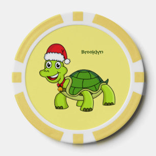 Niedliche glückliche Schildkröte mit Weihnachtsman Pokerchips
