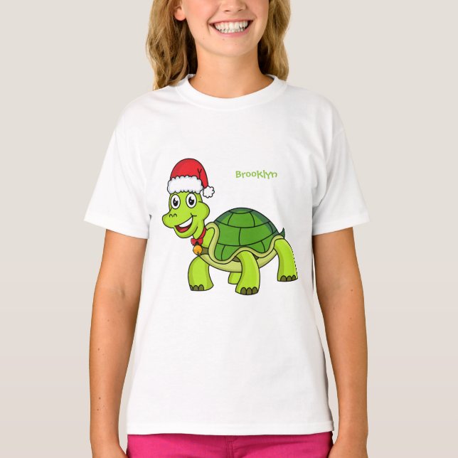 Niedliche glückliche Schildkröte mit Weihnachtsman T-Shirt (Vorderseite)