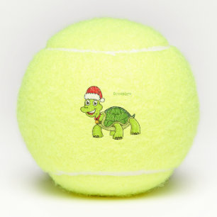 Niedliche glückliche Schildkröte mit Weihnachtsman Tennisbälle