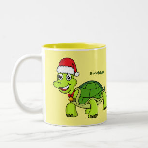 Niedliche glückliche Schildkröte mit Weihnachtsman Zweifarbige Tasse