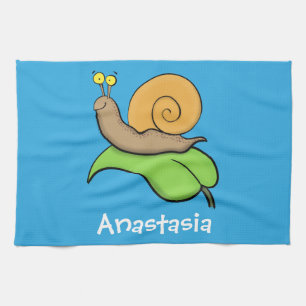 Niedliche, glückliche Schnecke auf einer Cartoon-I Geschirrtuch