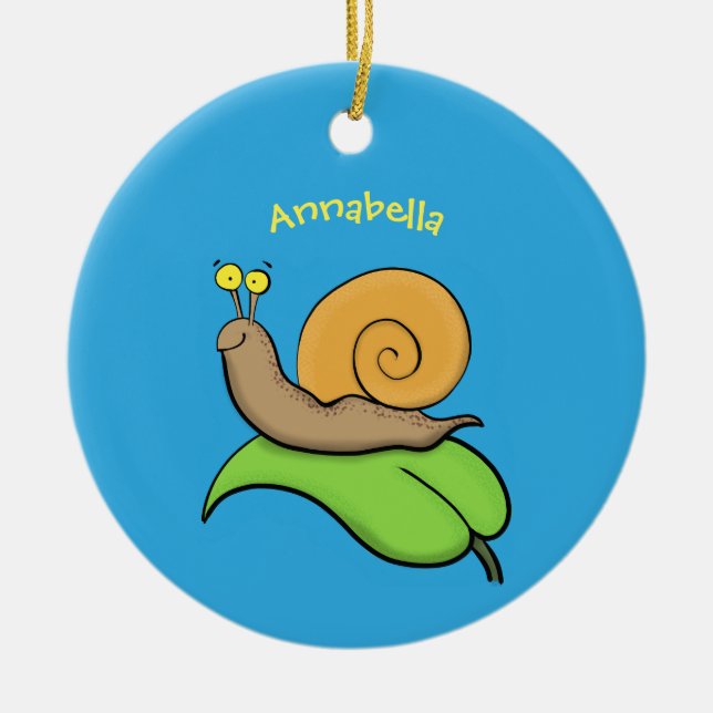 Niedliche, glückliche Schnecke auf einer Cartoon-I Keramik Ornament (Vorne)