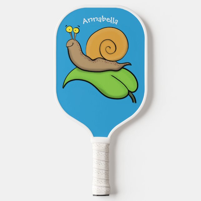 Niedliche, glückliche Schnecke auf einer Cartoon-I Pickleball Schläger (Vorderseite)