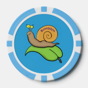 Niedliche, glückliche Schnecke auf einer Cartoon-I Pokerchips