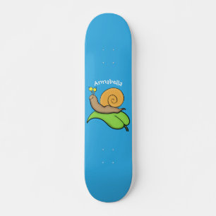 Niedliche, glückliche Schnecke auf einer Cartoon-I Skateboard