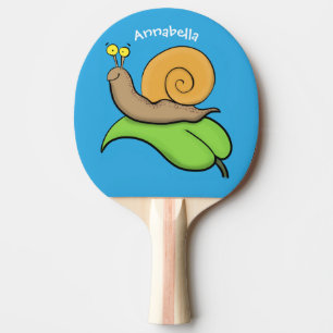Niedliche, glückliche Schnecke auf einer Cartoon-I Tischtennis Schläger