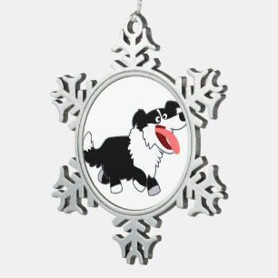 Niedliche glückliche schneeflocken Zinn-Ornament