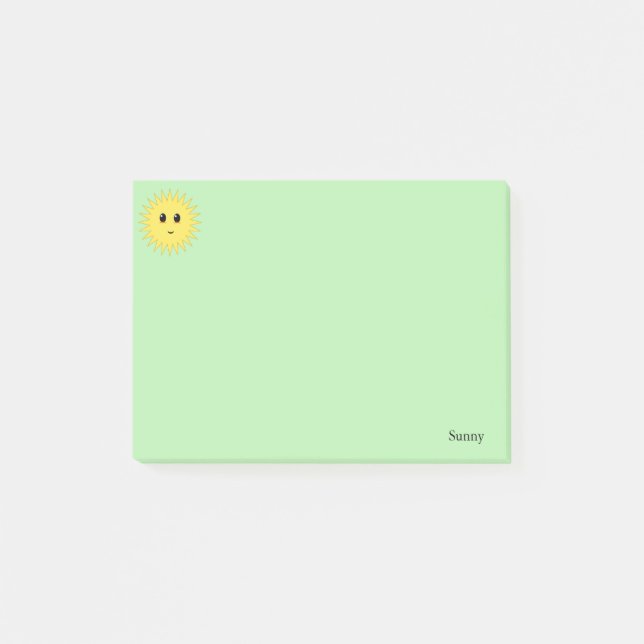 Niedliche glückliche Sonne auf hellgrünem Hintergr Post-it Klebezettel (Vorderseite)