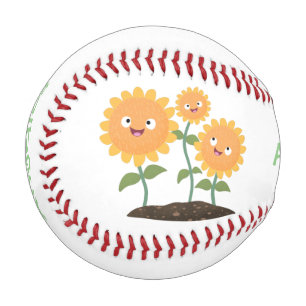Niedliche glückliche Sonnenblumen lächelnd Cartoon Baseball