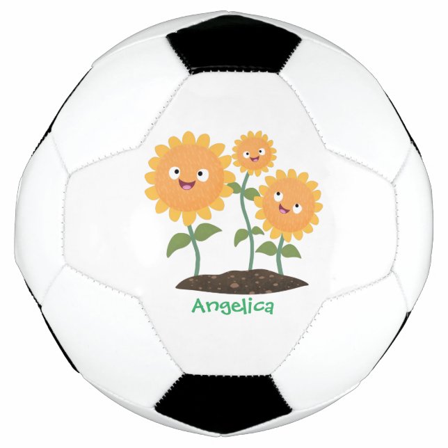 Niedliche glückliche Sonnenblumen lächelnd Cartoon Fußball (Vorderseite)