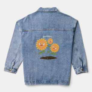 Niedliche glückliche Sonnenblumen lächelnd Cartoon Jeansjacke