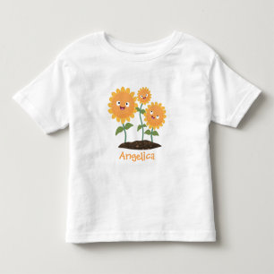 Niedliche glückliche Sonnenblumen lächelnd Cartoon Kleinkind T-shirt