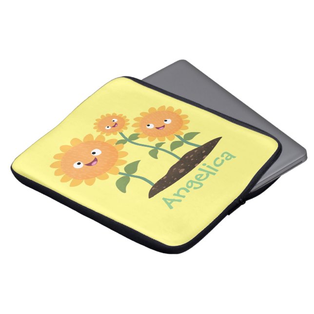 Niedliche glückliche Sonnenblumen lächelnd Cartoon Laptopschutzhülle (Vorne Oben)