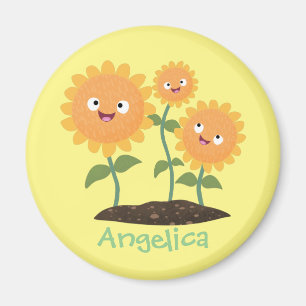 Niedliche glückliche Sonnenblumen lächelnd Cartoon Magnet