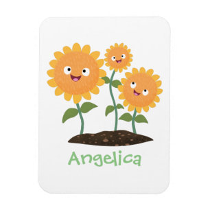 Niedliche glückliche Sonnenblumen lächelnd Cartoon Magnet