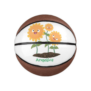 Niedliche glückliche Sonnenblumen lächelnd Cartoon Mini Basketball