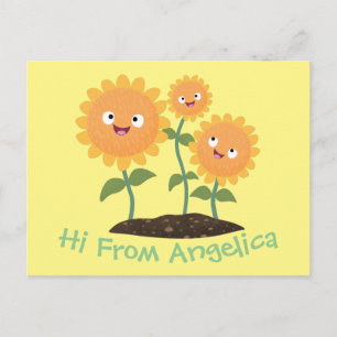 Niedliche glückliche Sonnenblumen lächelnd Cartoon Postkarte
