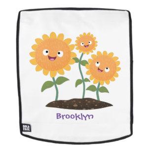 Niedliche glückliche Sonnenblumen lächelnd Cartoon Rucksack